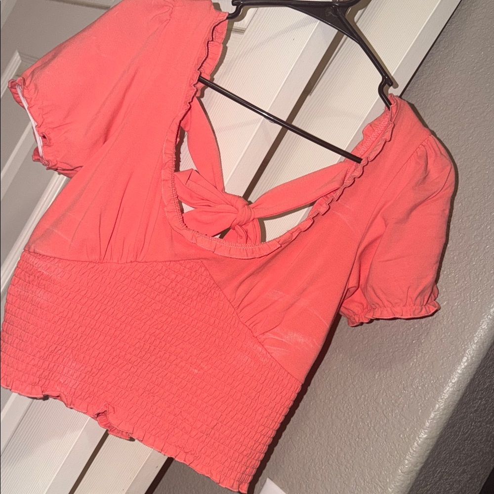 Forever 21 Coral Tie-Back Crop Top